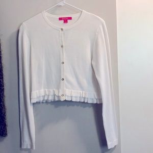 White cardigan with gold buttons